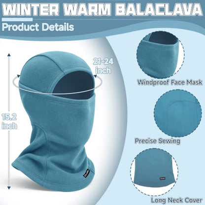 Balaclava Ski Mask for Men Women, Warm Fleece Face Mask Full Cover for Cold Weather Skiing Cycling, Ponytail Friendly - color: Blue