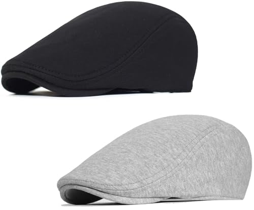 2 Pack Newsboy Cap for Men Women Flat Cap Beret Ivy Cabbie Hat - color: Black + Light Gray