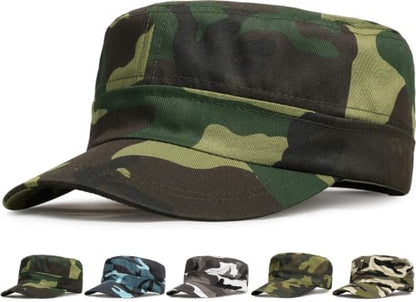Initlove Cadet Army Cap Military Unisex Flat Top Hat for Men Women - color: Camo Green