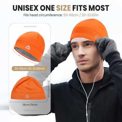 Skull Cap for Men Women Unidirectional Moisture Absorption & Sweat Wicking Quick-Dry Running Hat Beanie, Thermal Helmet Liner - color: Orange