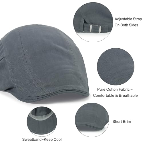 3Pcs Cotton Newsboy Hat for Men Cool Adjustable Flat Cap - color: Black+darkgrey+navy