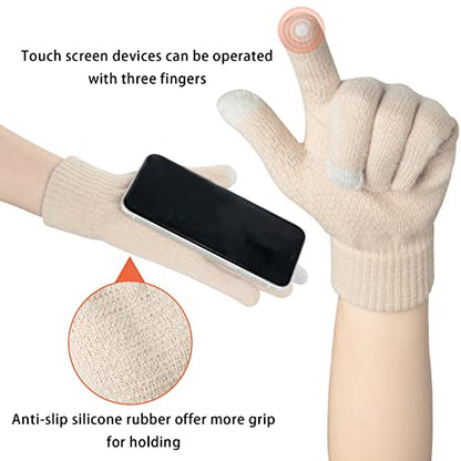Loritta 3-Pieces Winter Hats for Women Warm Scarf Touchscreen Gloves - color: Beige
