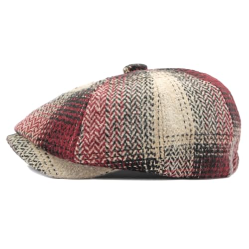 Mens Classic Newsboy Flat Cap Gatsby Ivy Cabbie Hat - color: B-red