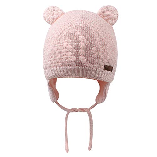 BAVST Baby Beanie Hat for Winter with Earfalp Cute Bear Kids Toddler Girls Boys Warm Knit Cap 0-2Years - color: Bear Ear 2-pink, size: 6-12 Months