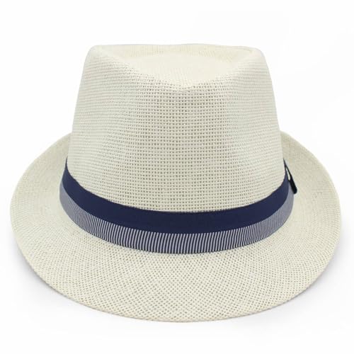 LIDHAY Short Brim Panama Hat Straw Fedora Hats for Men Women Summer Derby Trilby Hats Beach Sun Hat - color: White