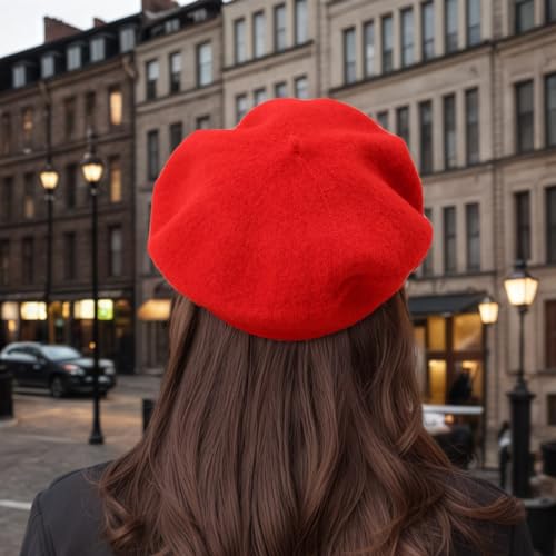 French Beret Hats for Women - Classic Wool Beret Hats Soft Knit Winter Cloche for Daily Outfits - color: Red