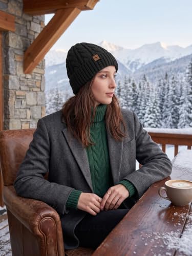 Winter Hats for Women Cable Knit Chunky Skull Cap Fleece Lined Thick Fold Cuff Beanie hat - color: Black, style: Cross Jacquard
