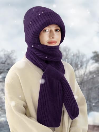 Sumolux Integrated Ear Protection Windproof Cap Scarf Elastic Knitting - color: Purple