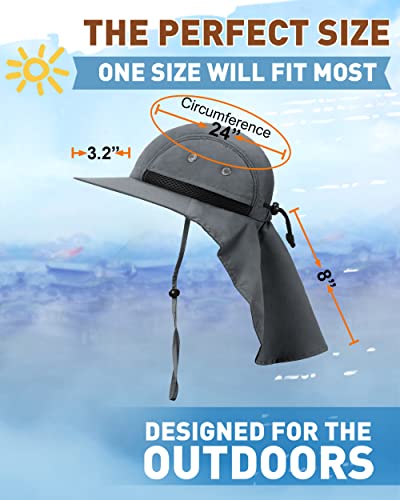 Tirrinia Wide Brim Sun Hat with Neck Flap for Men & Women - color: # Dark Grey