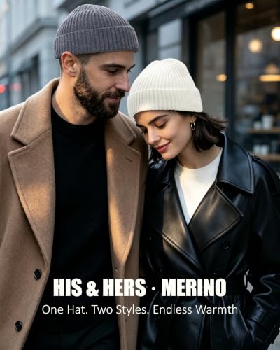 100% Merino Wool Fisherman Beanies for Men Winter Beanie Skull Cap - color: Grey