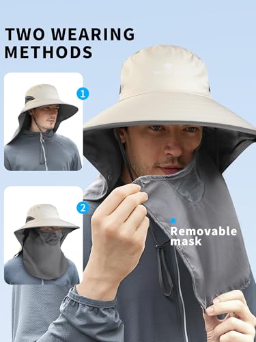 Fishing Hat, Men's Sun Hat, Anti-UV Sun Protection Wide Brim Fisherman Hat with Neck & Face Flap Cover, XL - color: Khaki, size: Large-X-Large