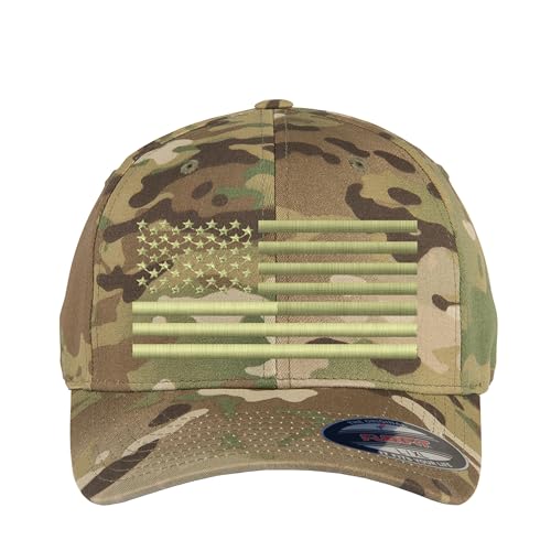 The Blackout American Flag 6277 Flex Fitted Baseball Cap - Custom Embroidered Black USA Flag Flex-Fitted Baseball hat - color: Multicam, size: Small-Medium