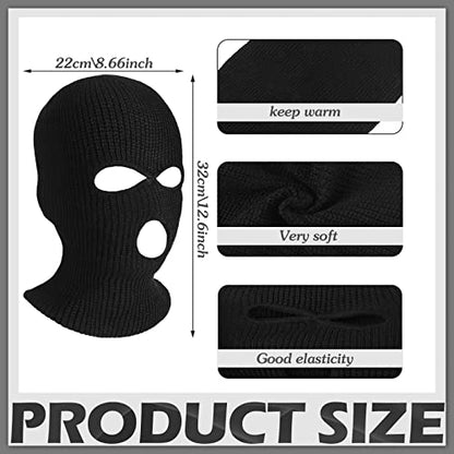 3 Hole Balaclava Ski Mask Cover Winter Knitted - color: Black