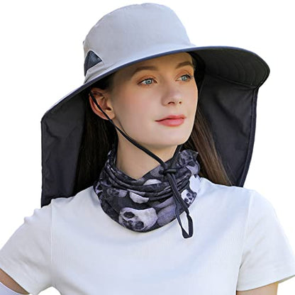 HUAMULAN Women Men Wide Brim Sun Hat Hiking Fishing Hats with Neck Flap - color: Hyp011-qianhui