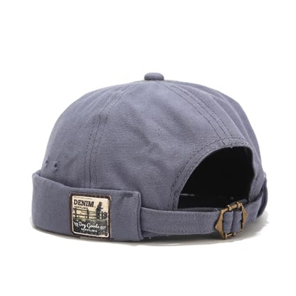 Mens Docker Cap Brimless Skullcap Sailor Cap Rolled Cuff Retro Beanie Hat - color: Retro Blue