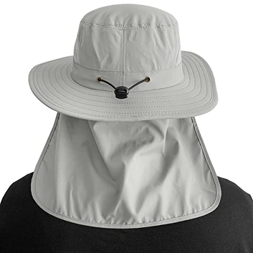 3 Pack Mens UPF 50+ Wide Brim Sun Hat with Neck Flap for Fishing Hiking Garden - color: 3 Pack Dark Grey＆light Grey＆khaki