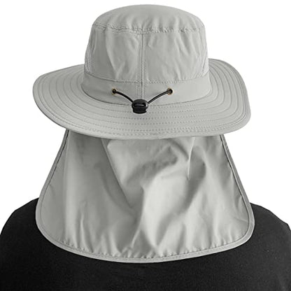 3 Pack Mens UPF 50+ Wide Brim Sun Hat with Neck Flap for Fishing Hiking Garden - color: 3 Pack Dark Grey＆light Grey＆khaki