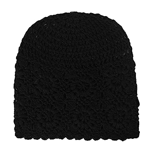 ZLYC Women Cotton Crochet Slouchy Beanie Hat Handmade Knit Summer Skull Cap - color: Solid Black