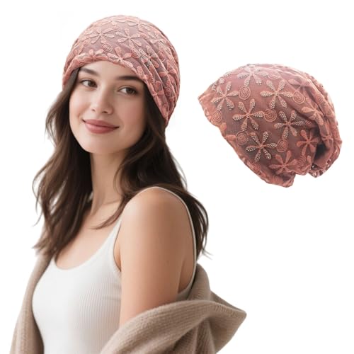 Crochet Slouchy Beanie Hat Turbans Headware for Women - color: Bea03 - Pink