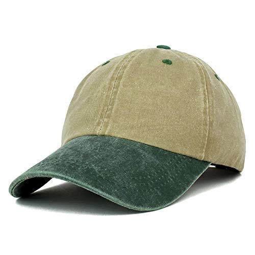 Trendy Apparel Shop Low Profile Unstructured Pigment Dyed Two Tone Baseball Cap - color: Khaki Dk Green