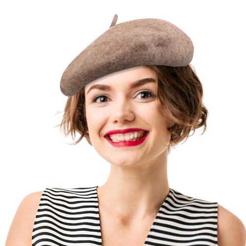 French Beret Hats for Women - Soft Warm Wool Solid Color Beanie Winter Cap - color: Dark Melange Grey