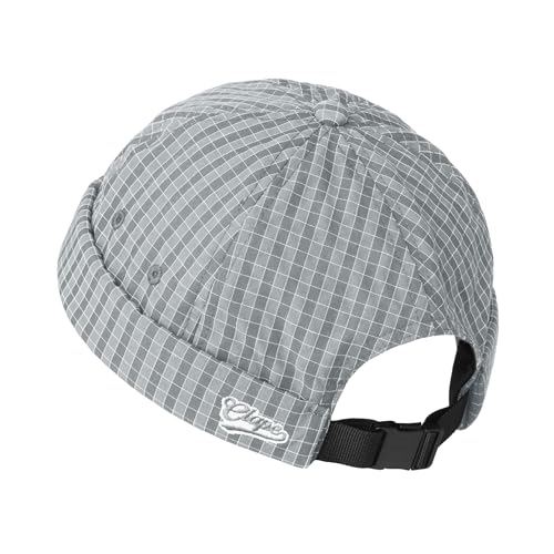 Croogo Checked Brimless Hat Lightweight Quick Dry Docker Cap for Men - color: Gray