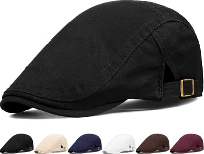 Initlove Mens Newsboy Cap Cotton Ivy Hat Beret Hats for Driving - color: B Black
