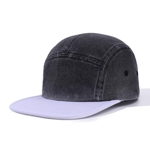 5 Panel Baseball Cap Color Stitching Flat Brim Hat Vintage Snapback Hats for Men Hip Hop Street Style Skateboard Hat - color: Mg-pym2583-black