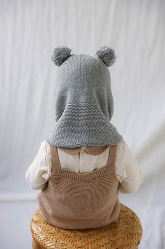 Baby Toddler Kids Winter Hats Warm Windproof Knit Scarf Hood Fleece Hat - color: Grey, size: 2-6 Years