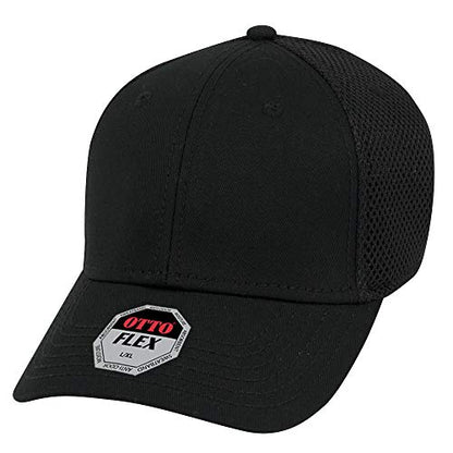 OTTO Flex Cotton Twill Air Mesh Back 6 Panel Low Profile Baseball Cap - color: Black, size: Large-X-Large