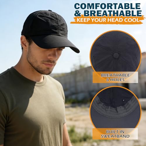 Baseball Sun Cap with Neck Flap, UPF 50+ Waterproof Sun Hat for Men Women - color: Black