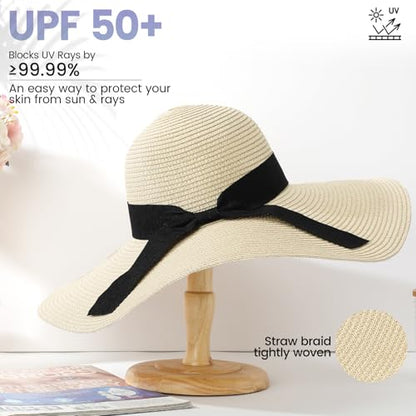 Tavaleu Beach Hat Foldable Wide Brim UV Protection for Women Summer Sun Hat - color: Beige