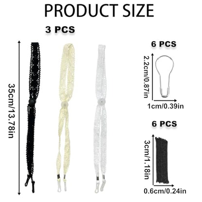 3PCS Lace Hat Straps, Adjustable Windproof Chin Cords for Sun Hats