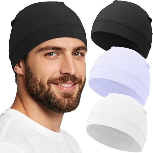 3-Pack 100% Cotton Skull Cap for Men Women Helmet Liner Caps - color: 3pcs-black,white,purple