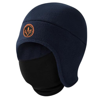 BASSDASH Unisex Soft Fleece 2-in-1 Hat with Mask Ear Flap - color: Navy Blue