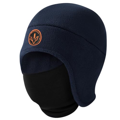 BASSDASH Unisex Soft Fleece 2-in-1 Hat with Mask Ear Flap - color: Navy Blue