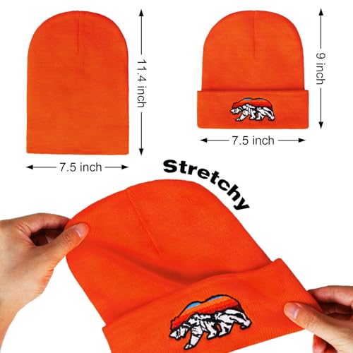 Knit Winter Beanie Hats for Men Women Cuffed Skull Cap with Mountain Embroidery Outdoor Christmas & New Year Gifts - color: Bear/Orange