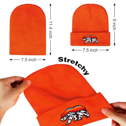 Knit Winter Beanie Hats for Men Women Cuffed Skull Cap with Mountain Embroidery Outdoor Christmas & New Year Gifts - color: Bear/Orange
