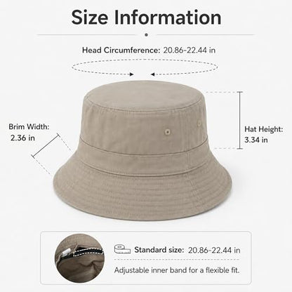 Cotton Bucket Hat Packable Beach Sun Hat for Women Men - color: Black+white+khaki