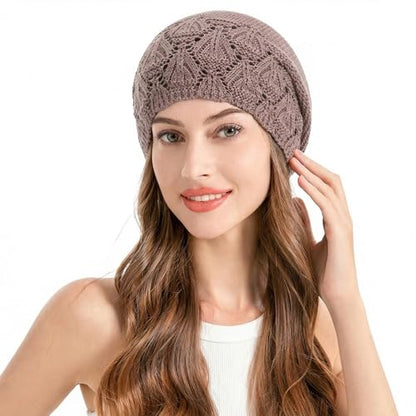 ZLYC Crochet Slouchy Beanie for Women Soft Lightweight Skull Cap - color: Solid Purple