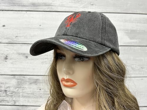 Embroidered Lobster Crawfish Baseball Hats for Men Women - color: Crawfish Lobster (Washed Black)