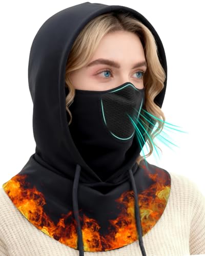 JOEYOUNG 3 in 1 Winter Balaclava Hood Face Mask with Ear Loops, Fleece Breathable Ski Mask for Men Women Cold Weather - color: Black