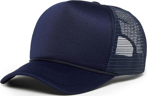 Funky Junque Blank Mesh Foam Lightweight Snapback Trucker Hat - color: Navy