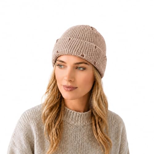Unisex Warm Knit Skull Cap Hip-hop Slouchy Ripped Knitted Hat - color: Khaki