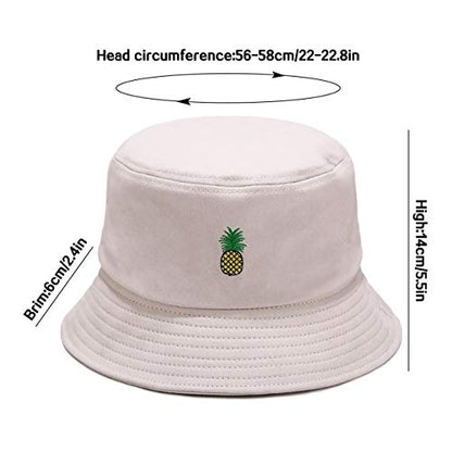 XYIYI Fashion Embroidery Bucket Hat Cotton Beach Fisherman Hats for Women Girls - color: Pineapple Beige