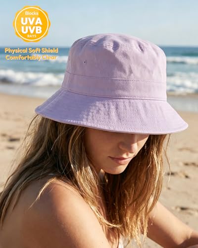 HONGTEYA Bucket Sun Hats for Woman Men Cotton Summer Beach Hat Golf Fishing - color: Lilac, size: Medium