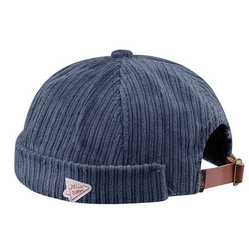 CLAPE Brimless Beanie Hat Corduroy Watch Cap Rolled Cuff Docker Cap Leon Skull Harbour Hat Unisex - color: Gd168-blue