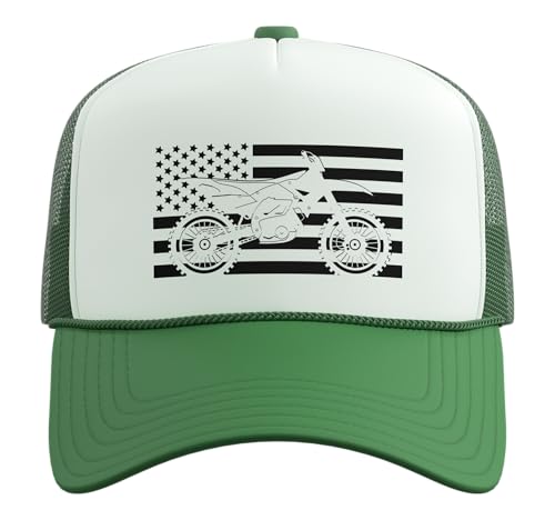 Dirt Bike Motocross Trucker Hat with Adjustable Mesh Back - color: Kelly Green/White
