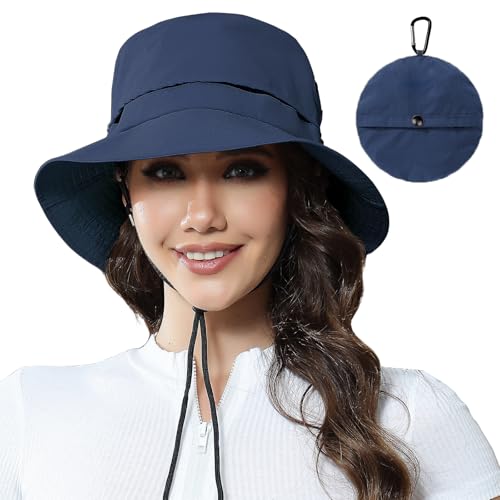Packable Bucket Hat for Women Waterproof UV Protection Sun Hat - color: Dark Blue