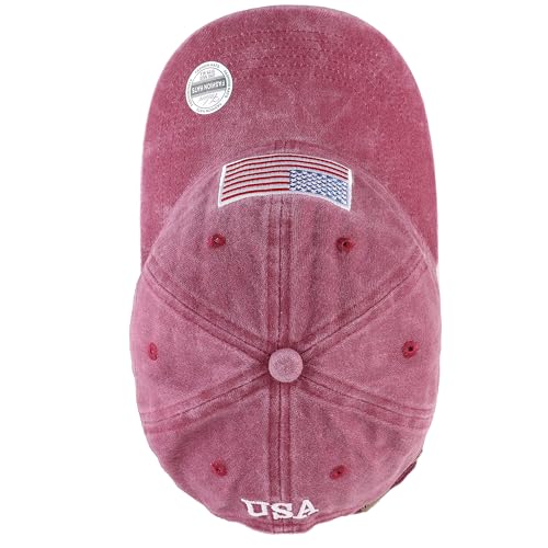 Falari USA Flag Embroidered Baseball Cap, Low Profile Adjustable Dad Hat, 100% Cotton, Pre-Washed - color: Burgundy
